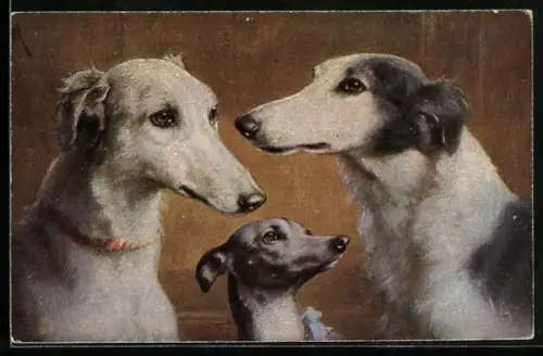 Künstler-AK Carl Reichert: Zwei Barza`s und englisches Windspiel