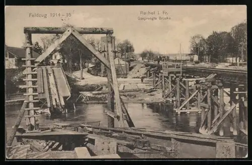 AK Rethel, Gesprengte Brücke, Feldzug 1914-15