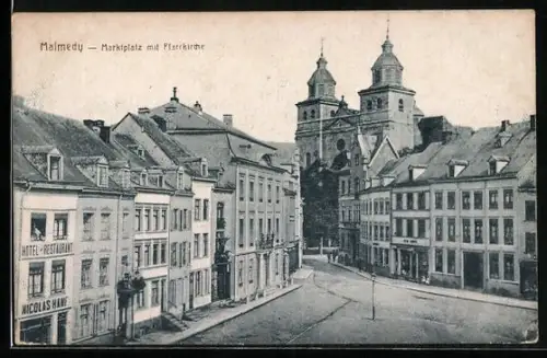 AK Malmedy, Marktplatz mit Pfarrkirche