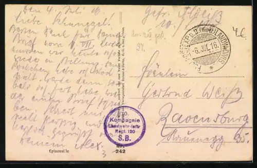 AK Epinonville, Blick auf zerstörte Häuser