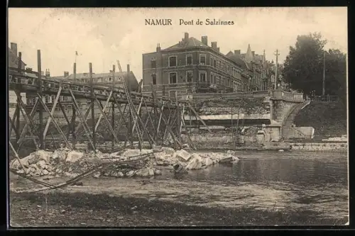 AK Namur, Pont de Salzinnes vom Ufer aus
