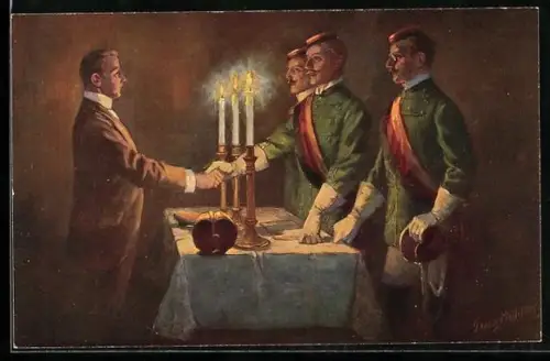 Künstler-AK Georg Mühlberg: Studentenleben, Reception im Corps, Burschenschaft