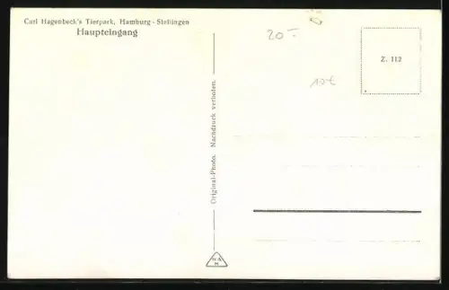AK Hamburg-Stellingen, Haupteingang zu Carl Hagenbeck`s Tierpark
