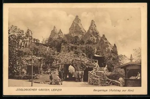 AK Leipzig, Zoologischer Garten, Berganlage, Aufstieg zur Alm