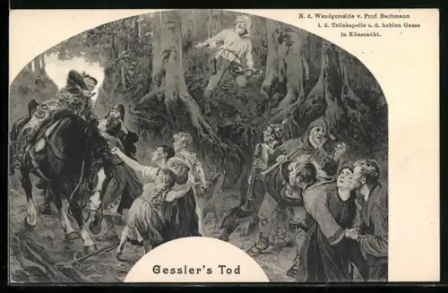 AK Küssnacht, Tellskapelle, Wandgemälde Gesslers Tod