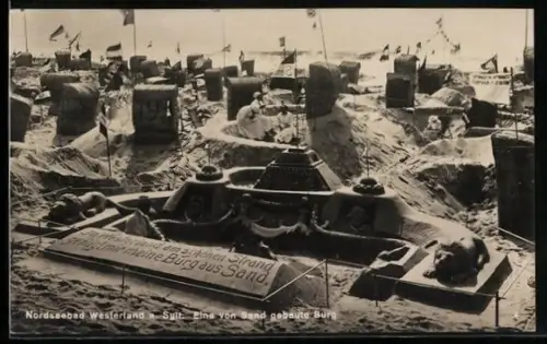 AK Westerland, eine aus Sand gebaute Burg, Sandplastik