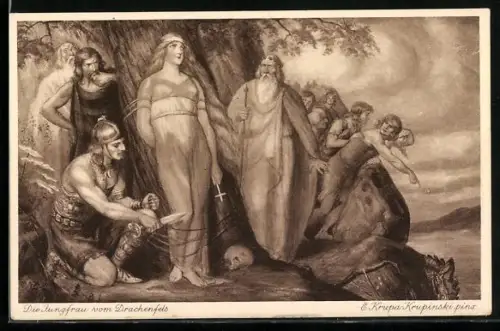 Künstler-AK Die Jungfrau vom Drachenfels, Sage