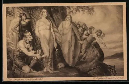 Künstler-AK Die Jungfrau vom Drachenfels, Sage