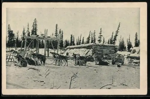 AK En Voyage sur le Cercle Arctique, Hundegespann vor einer Hütte