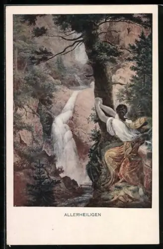 AK Schwarzwaldsagen, Szene am Wasserfall, Allerheiligen