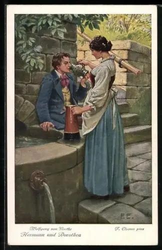 AK Wolfgang von Goethe, Hermann und Dorothea, Szene am Wasserbrunnen