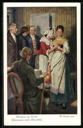 AK Goethe: Hermann und Dorothea, Frau bekommt unterstützende Worte von einer Magd