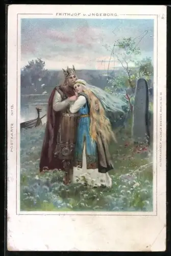 Lithographie Frithjof und Jngeborg, Umarmung am Ufer