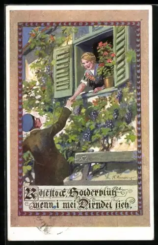 Künstler-AK F. Gareis: junger Mann hält die Hand seiner Geliebten