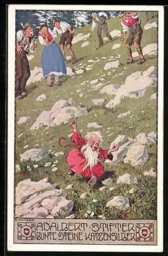Künstler-AK Ernst Kutzer: Adalbert Stifter Karte Nr. 97, Bunte Steine, Katzensilber, Zwerg