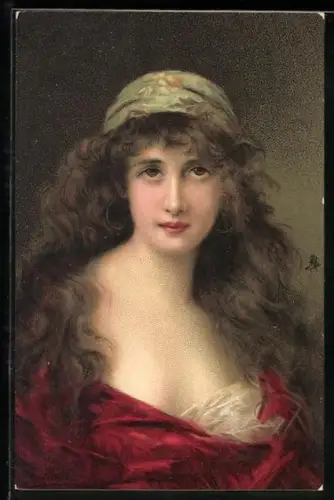 Künstler-AK Angelo Asti: Junges Mädchen mit tiefem Dekolleté