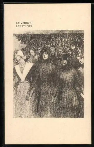 Künstler-AK Louis Raemaekers: Eine Armee von Witwen beklagt das Schicksal ihrer Ehemänner