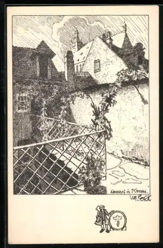 Künstler-AK Ulf Seidl: Krems a. d. Donau, Haushof und Kirche