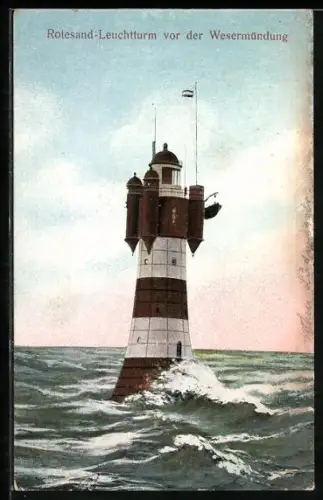 AK Rotesand-Leuchtturm, Rotesand-Leuchtturm vor der Wesermündung