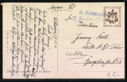 Künstler-AK Rotesand-Leuchtturm und Passagierschiff