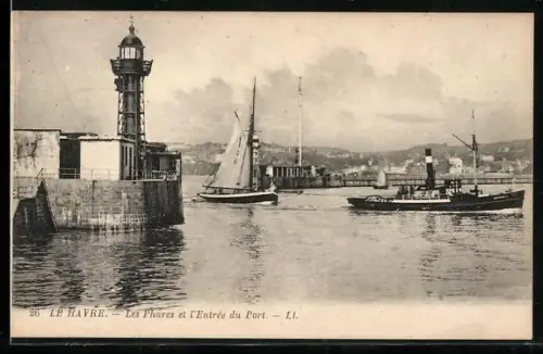 AK Le Havre, Les Phares et l`Entrée du Port, Leuchtturm