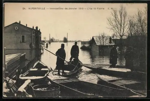 AK Alfortville, Inondations de Janvier 1910, l`ile St-Pierre
