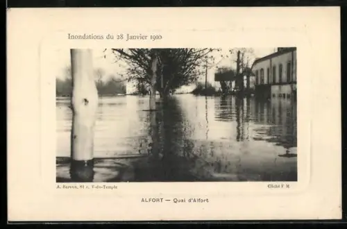 AK Alfort, Quai d` Alfort, Hochwasser am 28. Januar 1910