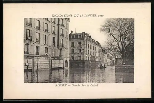 AK Alfort, Grande Rue de Créteil, Inondations du 28 Janvier 1910