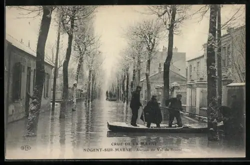 AK Nogent-sur-Marne, Crue de la Marne, Avenue du Val de Beauté