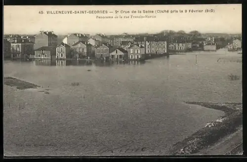AK Villeneuve-Saint-Georges, 2e Crue de la Seine, Panorama de la rue Francis-Martin