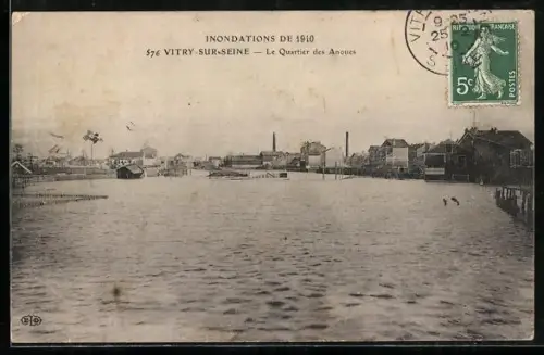 AK Vitry-sur-Seine, Le Quartier des Anoues, Inondations de 1910