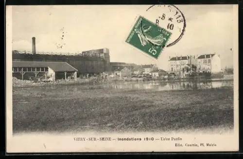 AK Vitry-sur-Seine, Usine Paufin, Inondations 1910