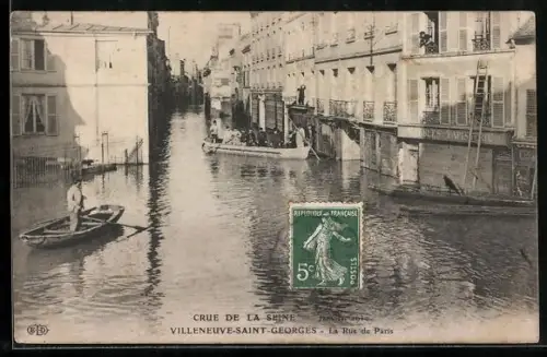 AK Villeneuve-Saint-Georges, Crue de la Seine, La Rue de Paris