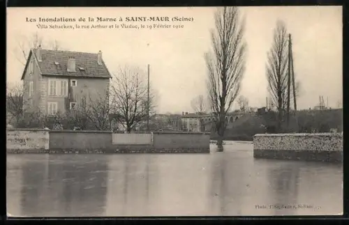 AK Saint-Maur /Seine, Villa Schacken, la rue Arthur et le Viaduc, Févier 1910