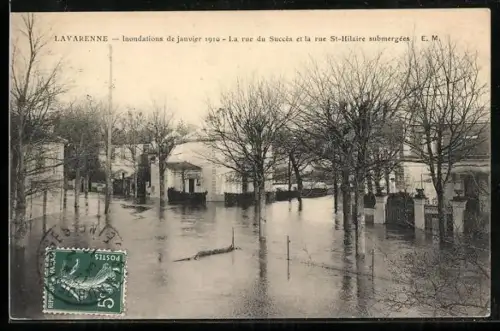 AK Lavarenne, Inondations 1910, La rue du Succès et la rue St-Hilaire submergées, Hochwasser
