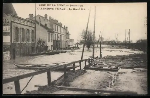 AK Villeneuve-Triage, La Grande Mât, Hochwasser 1910