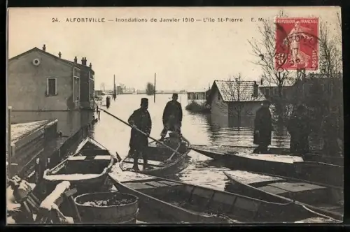 AK Alfortville, Inondations de Janvier 1910, L`Ile St-Pierre