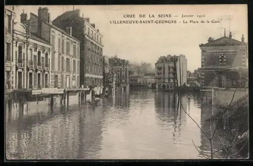AK Villeneuve-Saint-Georges, La Place de la Gare, Janvier 1910