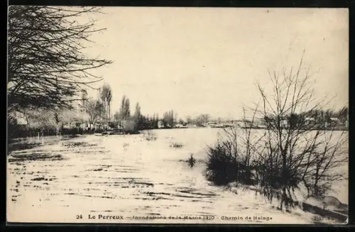 AK Le Perreux, Inondations de la Marne 1910, Chemin de Halage