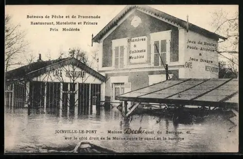 AK Joinville-le-Pont, Maison quai du Barrage, sur le côté droit de la Marne etnre le canal et le barrage
