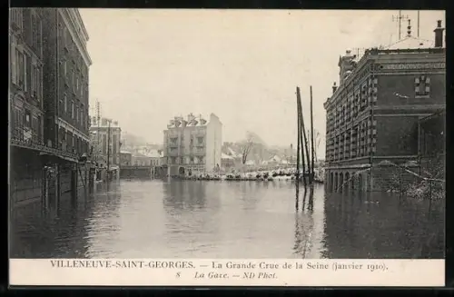 AK Villeneuve-Saint-Georges, La Grande Crue de la Seine, La Gare
