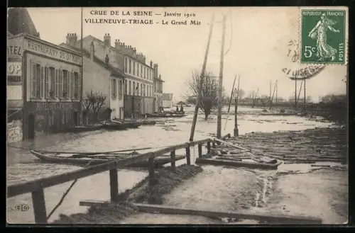 AK Villeneuve-Triage, La Grande Mât, Hochwasser 1910
