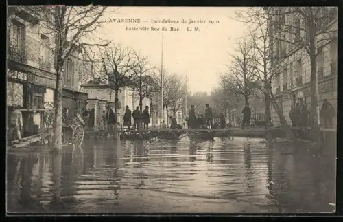 AK Lavarenne, Inondations de janvier 1910 - Passarelle Rue du Bac, Hochwasser