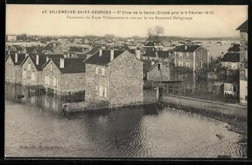 AK Villeneuve-Saint-Georges, 2e Crue de la Seine, Panorama du Foyer Villeneuvois