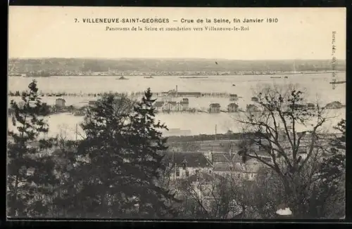 AK Villeneuve-Saint-Georges, Panorama de la Seine et inondation vers Villeneuve-le-Roi