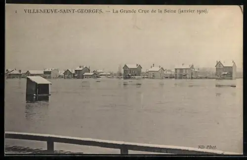 AK Villeneuve-Saint-Georges, La Grande Crue de la Seine, Panorama
