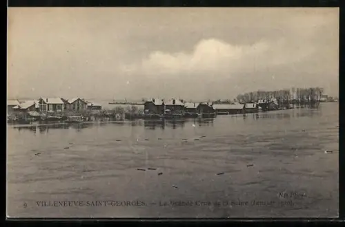 AK Villeneuve-Saint-Georges, La Grande Crue de la Seine, Panorama
