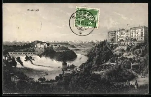 AK Rheinfall, Panorama mit Anwesen und Grünanlagen