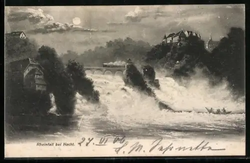 AK Schaffhausen, Rheinfall bei Nacht