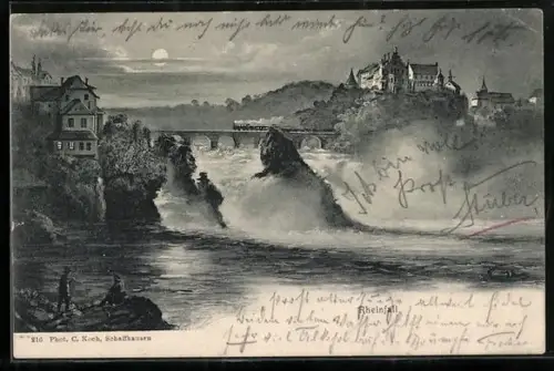 AK Rheinfall mit Blick zum Schloss Laufen